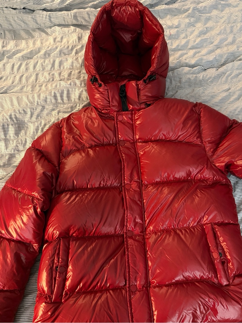 TNA Red Gloss Quilted Hooded Puffer Jacket
